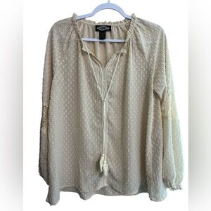 French Dot Cream Semi Sheer Blouse